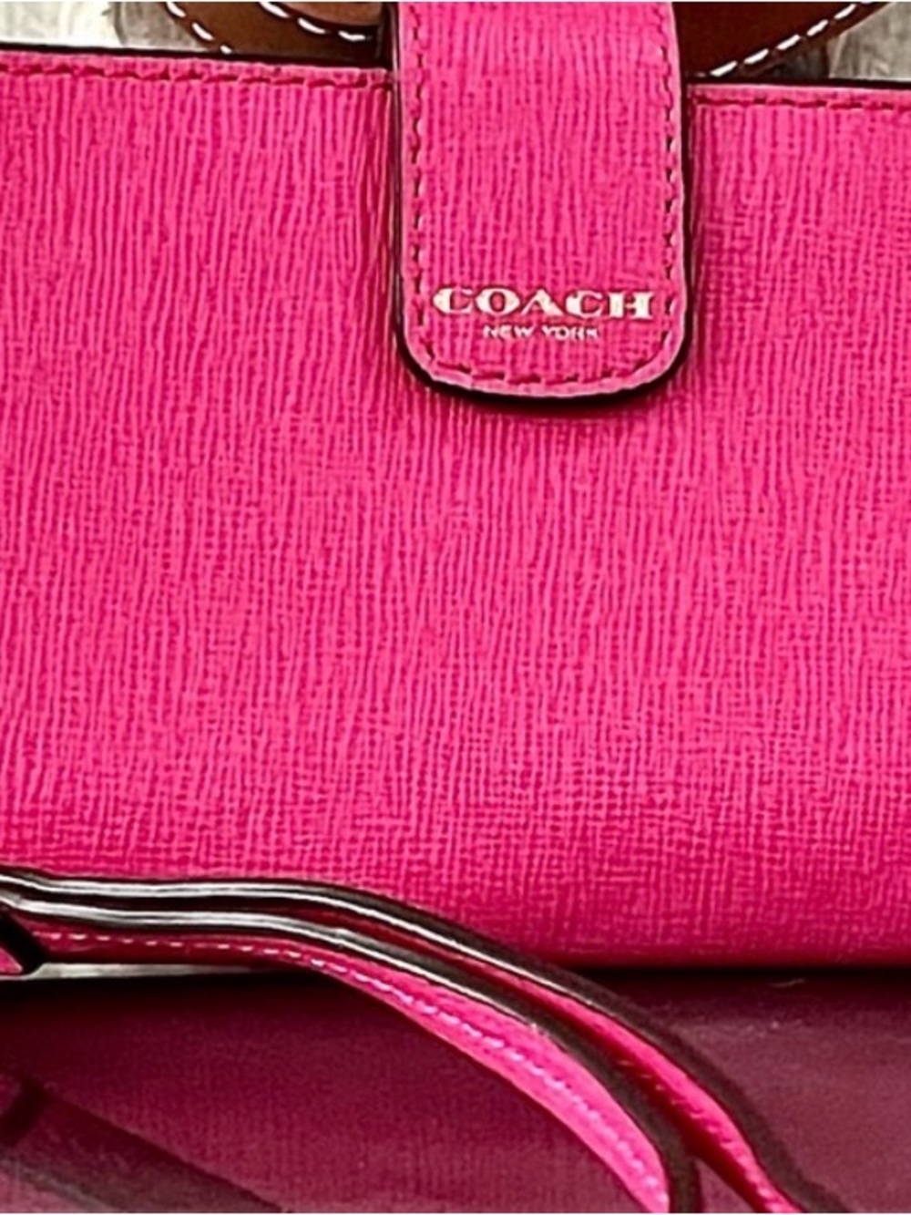 Coach Pink Saffiano Leather Wristlet medium Wallet
